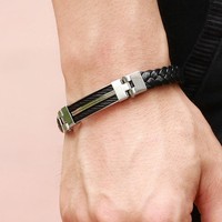 Marlary Marque Mode Hommes Bracelet En Acier Inoxydable de Luxe En Cuir Bracelet