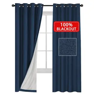 100% Blackout Waterproof 2 Panels Decorative Blackout Thermal Insulated Textured Linen Look Curtains For the Living Room