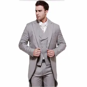 灰色燕尾外套高品质男士套装优雅时尚新郎婚礼套装伴郎舞会套装 (外套 + 背心 + 裤子)