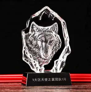 Forma de animal lobo de leão, atacado personalizado lobo cabeça de tigre iceberg award cristal troféu medalhas