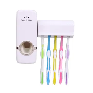 Plastic Automatic Toothpaste Dispenser Toothbrush Holder Wall Mount with Toothbrush Holder Bathroom Supplies