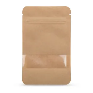 工厂价格棕色牛皮纸袋，带窗户和拉链拉链锁，用于食品包装谷物米豆豆