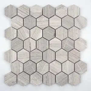 Rusty Style Wooden Grey Hexagonal Marble Mosaic Tile Stone Marble Wall Floor Tile Price Per Square Meter