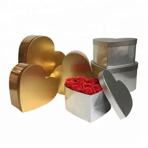 Custom LOGO Gold/ Silver Color Heart Shape Flower <strong>Box</strong>, <strong>Round</strong> Boxes for Rose Flower Gift Packaging - Product Image 1