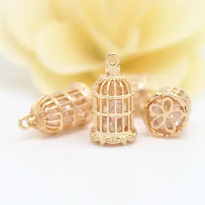 gold filled birdcage pendant charms with zircon in jewelry accessories 3d gold birdcage charms with zircon