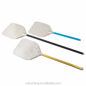 Pala de Metal de 30cm, 33cm, 35cm, Aluminio anodizado perforado, pala para pelar <span class=keywords><strong>pizza</strong></span> con mango negro largo, herramientas para hornear en horno - Product Image 6