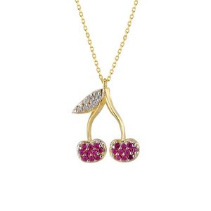 Collier à breloques cerise en or massif 14 carats Bijoux fins pour femmes fabriqués en Turquie - Product Image 1