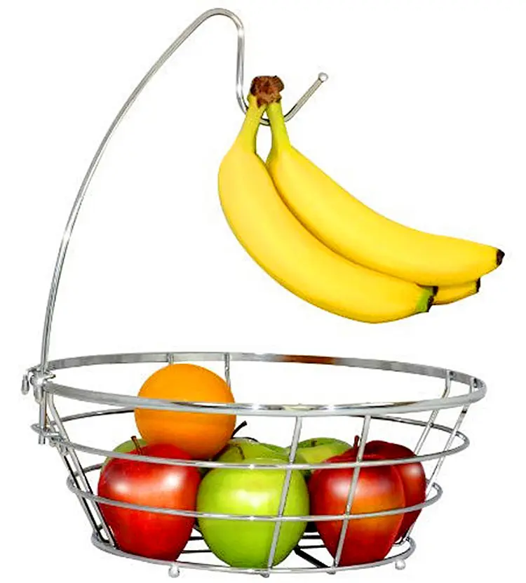 Suporte metálico de frutas, cesta de armazenamento de cozinha, tigela, banana