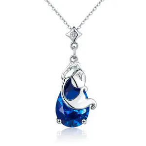 BAGREER SCN255 Platina Persoonlijkheid 925 zilveren ketting mermaid sapphire shaped blue cz stenen hanger vrouwen meisjes ketting
