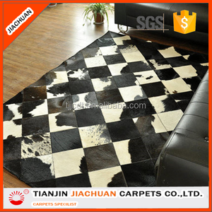 Véritable cuir de vachette crocheté à la main <span class=keywords><strong>patchwork</strong></span> <span class=keywords><strong>tapis</strong></span> en peau de vache - Product Image 4