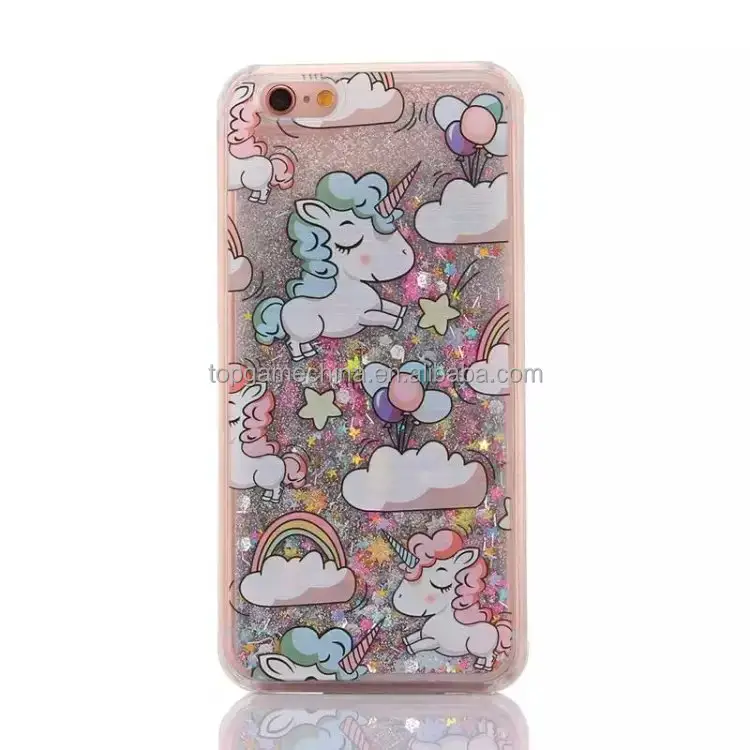 Cartoon 3D Dynamic Liquid Bling Glitter Rainbow Clouds Unicorn Hard PC Case Cover For iPhone 14 13 12 11 Pro Max X XR XS Max