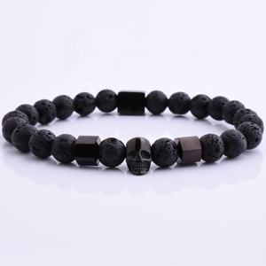 Braccialetti di perline personalizzati con Logo quadrato nero in bronzo grigio da 8mm - Product Image 4