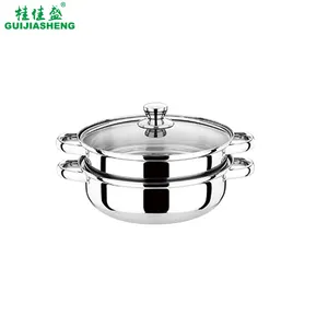 High Quality Stainless Steel Induction Steamers Pot, 2 Layers Double Handle Food Cooking Pots with Lid