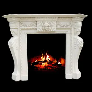 Customized Marble Fireplace Mantel Wood Fireplaces Indoor Stone Strong Wooden Crates Insert with Electric Fireplace SH-SHENGHUA