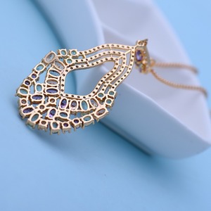 LUOTEEMI Champagne chapado en oro de diamantes circón cúbico colgante grande colgante de collar para las mujeres - Product Image 6