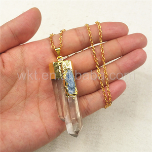 WT-N766 Newest Fashion Natural <strong>Clear</strong> Crystal <strong>Quartz</strong> Point With Blue Kyanite Charm Pendant <strong>Necklace</strong> - Product Image 5