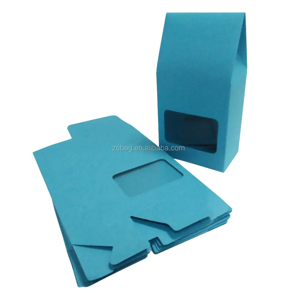 Biologisch Afbreekbaar Blauw Kraftpapier Draagtassen Zwart Rood Groen Kruid Thee Staande Platte Bodem Zakje Creatief Papier Verpakkingsvenster