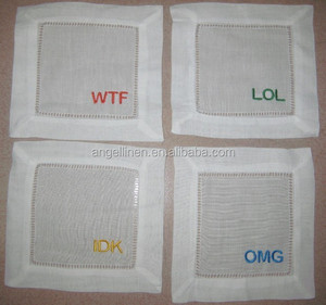 เย็บปักถักร้อย/พิมพ์ราคาถูกผ้าเช็ดปากค็อกเทลสีขาวสำหรับขายส่งและโปรโมชั่น