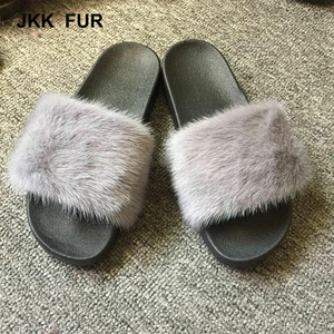 Las mujeres más nuevas de moda fur slides interior personalizado real visón completa zapatillas - Product Image 1