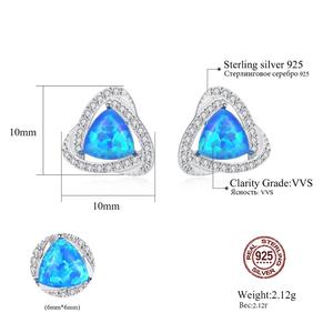 CZCITY toptan lüks bayan Vintage takı 925 ayar gümüş üçgen klasik renkli yangın Opal taş saplama küpe - Product Image 2