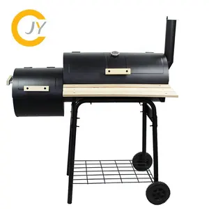 Çift taraflı varil sigara içen kömür barbekü ızgarası arabası barbekü izgara kamp için sigara içen