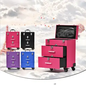 Aluminum case for cosmetic with foam makeup trolley case with drawers