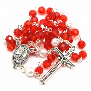 Prix usine Catholique Rouge Cristal Perle L'esprit Saint Chapelet Collier Pour Les Femmes - Product Image 1