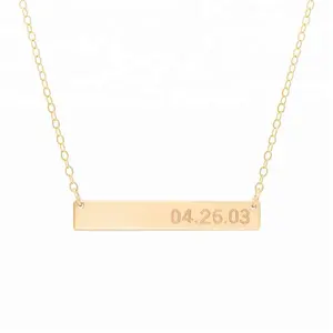 Personalized Gold Engraving Name Number Date Bar Necklace