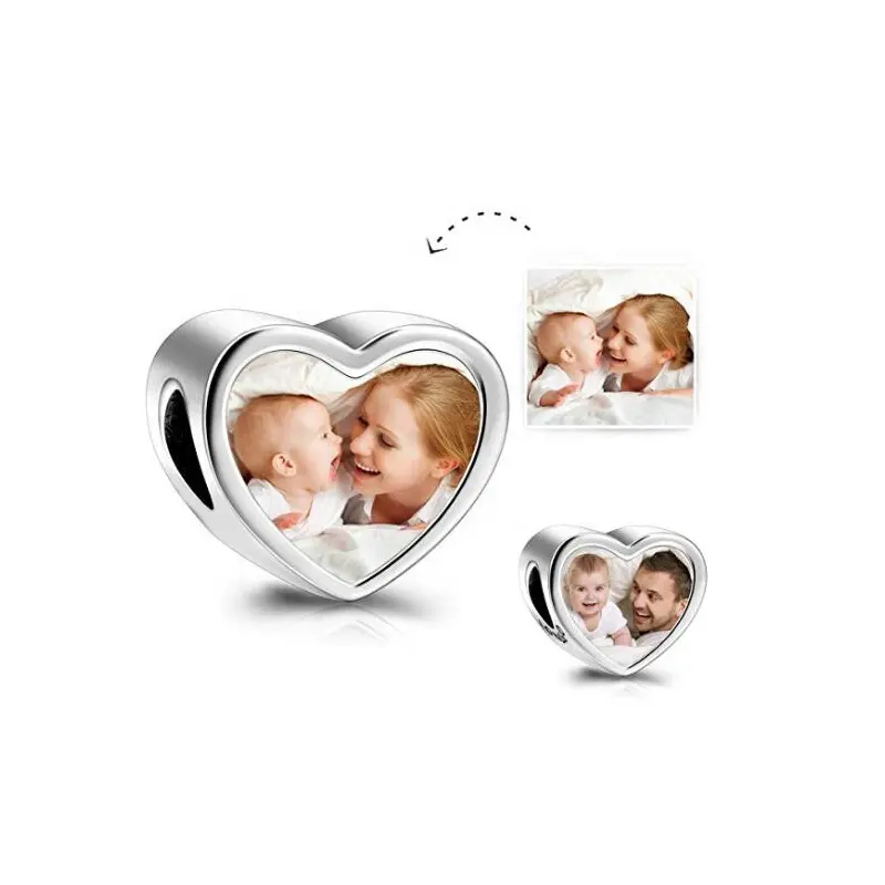 Verzilverd Metaal big hole DIY Foto Charm hart Bead Voor Europese Stijl Armband