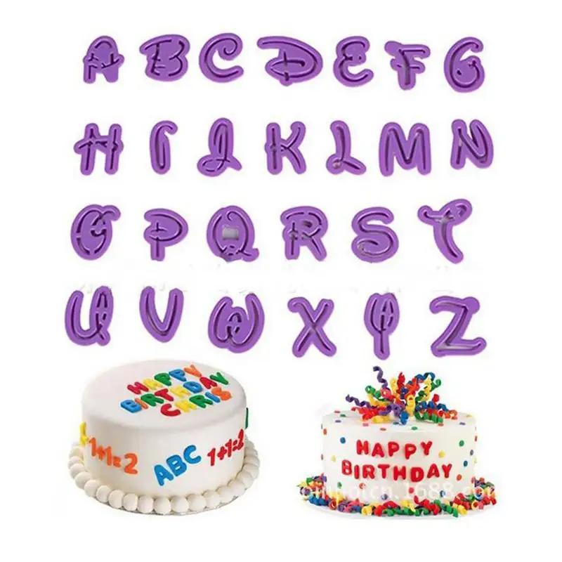 ชุดที่ตัดเค้กตัวเลขตัวอักษร26ชิ้นแบบ DIY สำหรับแม่พิมพ์แม่พิมพ์แม่พิมพ์ตัดคุกกี้น้ำตาลฟองดองท์เครื่องมือตกแต่ง
