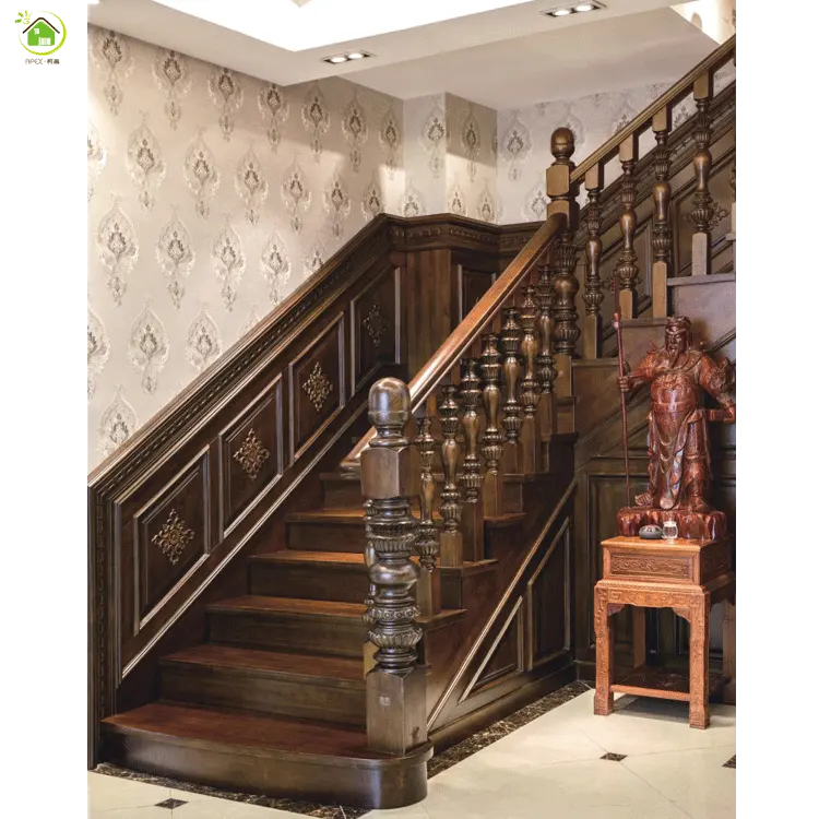 Interior luxury classical solid wood stairs railings design indoor attic stairs wood prices