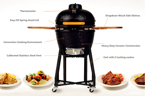 Cerámica Kamado carbón arcilla asadores los fumadores con acero inoxidable carros equipo de cocina fin de semana <span class=keywords><strong>familiar</strong></span> - Product Image 2