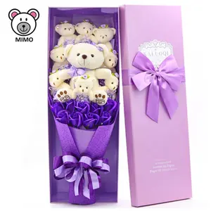 婚礼漂亮的紫色毛绒玩具熊花束为情人情人节礼物卡通软玩具毛绒玩具熊花束
