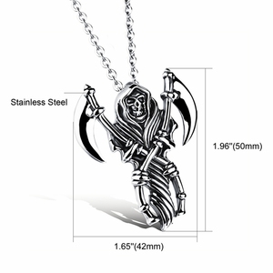 Collana MECYLIFE con Pendente a <span class=keywords><strong>Falce</strong></span> <span class=keywords><strong>della</strong></span> <span class=keywords><strong>Morte</strong></span> in Titanio, Ciondolo Teschio in Acciaio Inossidabile per Uomo - Product Image 5