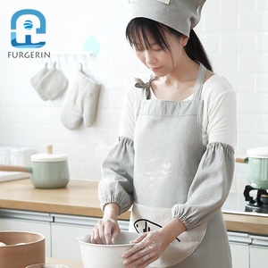 Ensemble de Six pièces de tabliers de cuisine pour femmes, gantelets de cuisson avec écharpe, accessoires de cuisine, en <span class=keywords><strong>lin</strong></span>, longues manches - Product Image 6