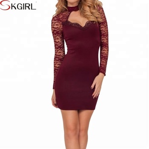 Vestido de encaje vintage de manga larga ajustado con espalda descubierta de ganchillo hasta la rodilla para mujer - Product Image 1
