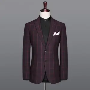 定制定制半帆布 100% 羊毛意大利品牌婚礼套装男士红色外套裤子套装