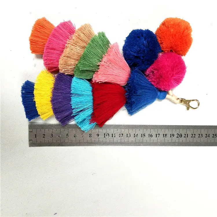 Colorful decorative craft cotton pompom tassel for bag & Handmade pompom tassel for Australia market