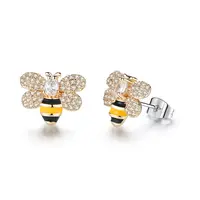 Fashion Leuke Bee Stud Earring Voor Vrouwen Unieke Ontwerp Gold Micro Pave CZ Zirkoon Animal Oorbellen Party Gifts