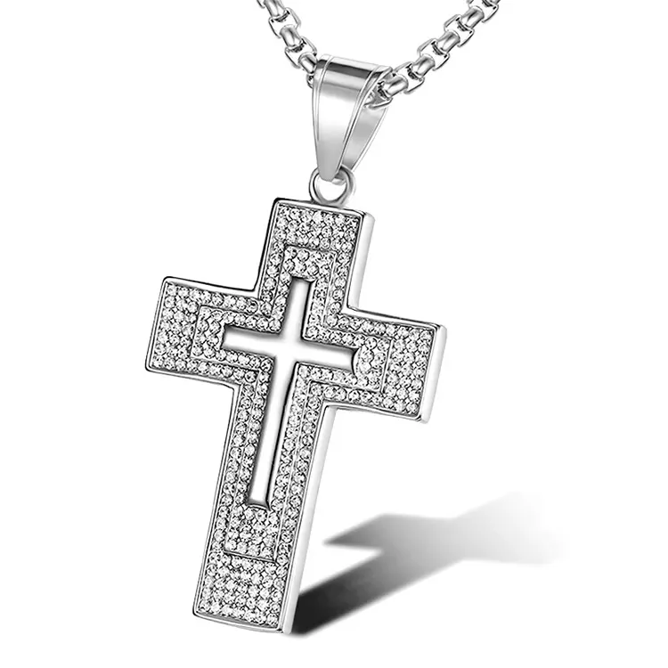 Wholesale Stainless Steel Hip Hop Jewelry Religious Cross Pendant Necklace