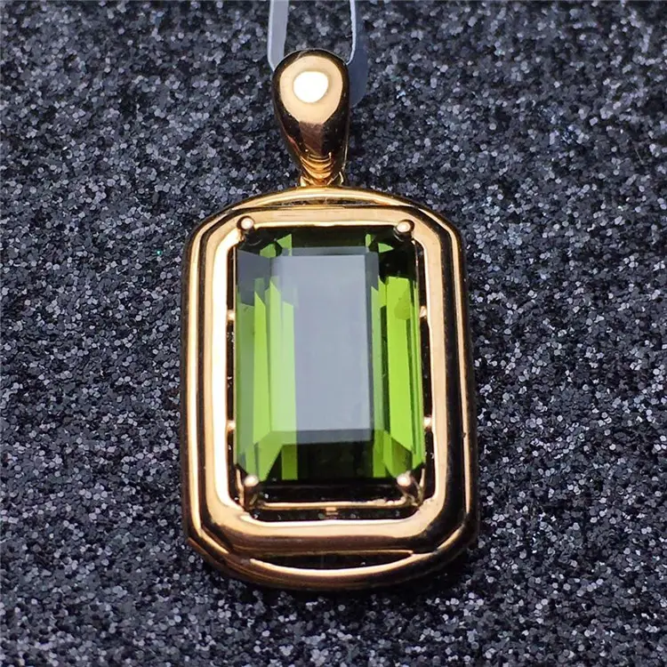 Phong cách kỳ lạ đồ trang sức đá quý gift18k vàng thật 3.6ct tự nhiên tourmaline màu xanh lá cây vòng cổ mặt dây chuyền cho phụ nữ