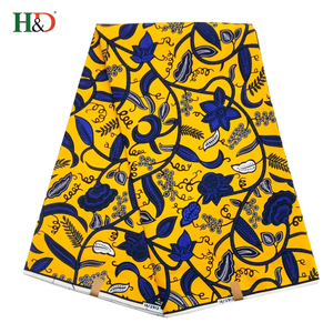 H & D Jaune Eorgette Organique Coton Mousseline de Soie Ankara Tissu Africain Cire D'impression Pour <span class=keywords><strong>la</strong></span> Mode - Product Image 1