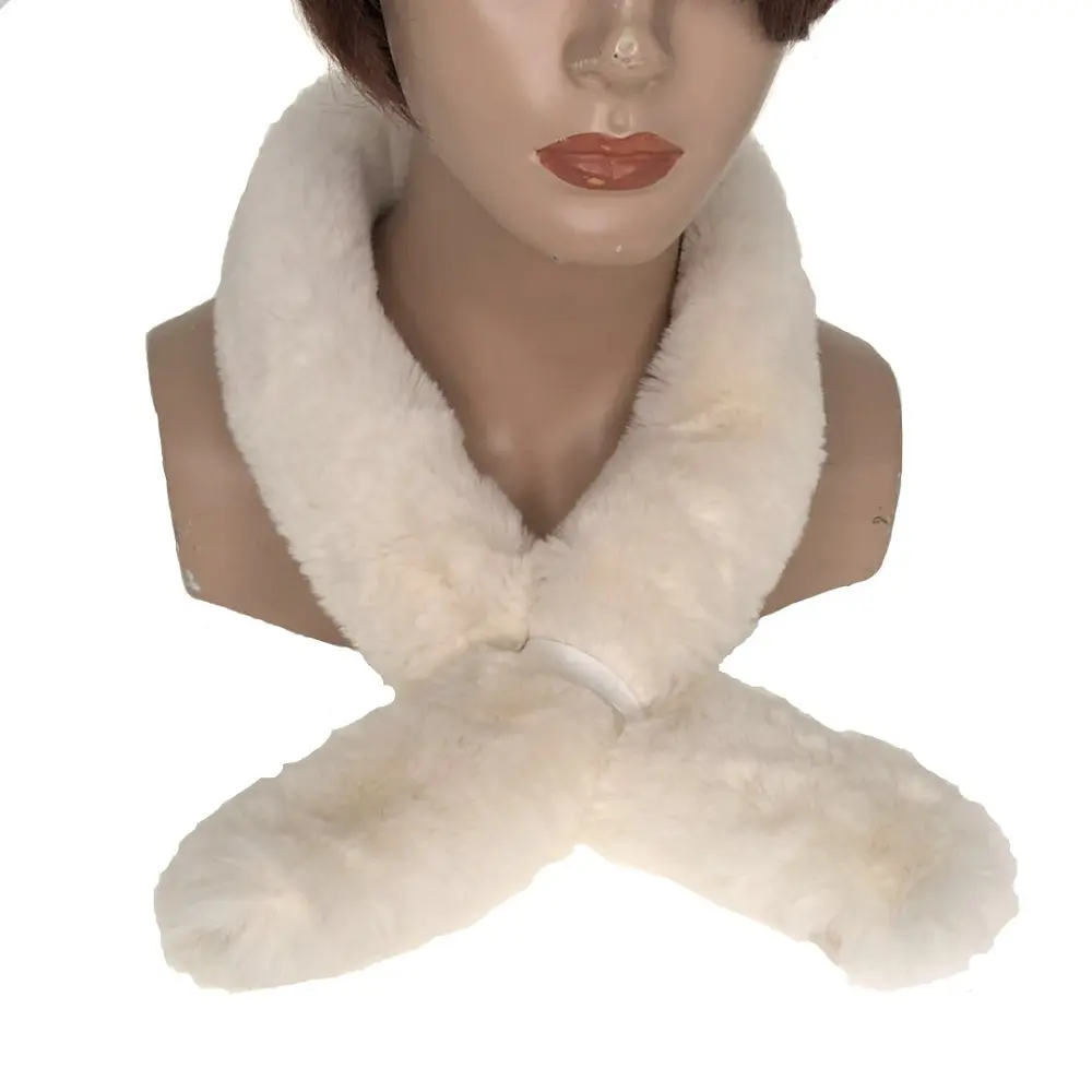 Cheap Fashionable Slot Through Faux Fur Offwhite Medium Stole Winter Scarf For Ladies