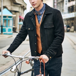 Giacca Bomber in Pelle Scamosciata Tinta su Misura, Stile Autunnale da <span class=keywords><strong>Uomo</strong></span>, Servizio OEM, Antivento ed Ecologica - Product Image 4