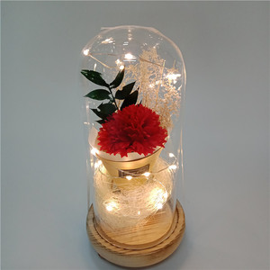 <span class=keywords><strong>Rose</strong></span> éternelle rouge dans un dôme en verre, œillets artificiels dans un dôme en verre avec lumière LED, cadeau pour les fêtes - Product Image 4