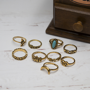 Idealway 9Pcs/set Bohemian Vintage Moon Shape Silver Gold Plated Knuckle Nail <strong>Midi</strong> Finger Metal <strong>Ring</strong> Women <strong>Ring</strong> Set - Product Image 4
