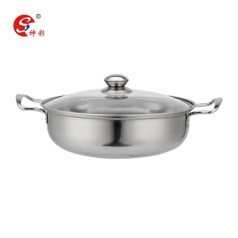 Stainless Steel Hot Pot Cooking Pot Chinese Hot Pot Single Bottom With Glass Lid For Induction Cooker
