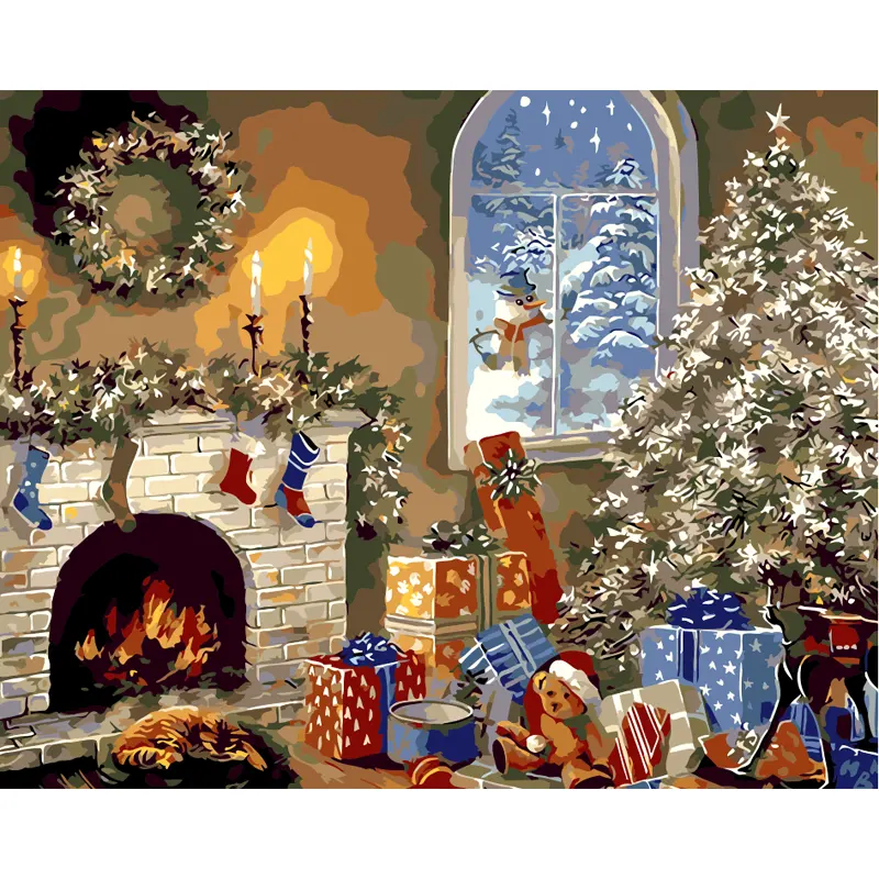 Pittura a olio digitale albero di natale camino regalo di natale dipingi con i numeri foto su tela immagine della parete di arte