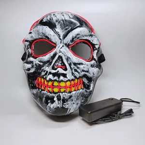 Hot Koop Black El Neon Purge Mask Led Knippert Halloween El Masker Batterij Operated Light Up El Skelet Masker Voor halloween Party