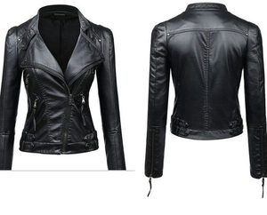 Chaqueta de diseño de motocicleta de otoño para mujer de marca personalizada, alta calidad, ajustada, de cuero negro liso, accesorio de moda superventas - Product Image 2